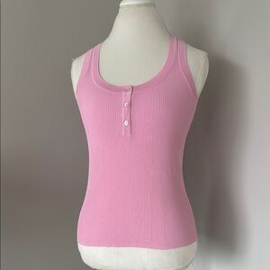 Zara Pink Ribbed Sleeveless Fitted Tank Top